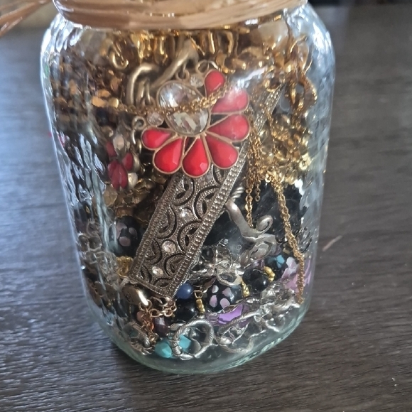 Decorative Glass Jar with Pink Flower Accent. Contains Wearable Vintage - Picture 4 of 4